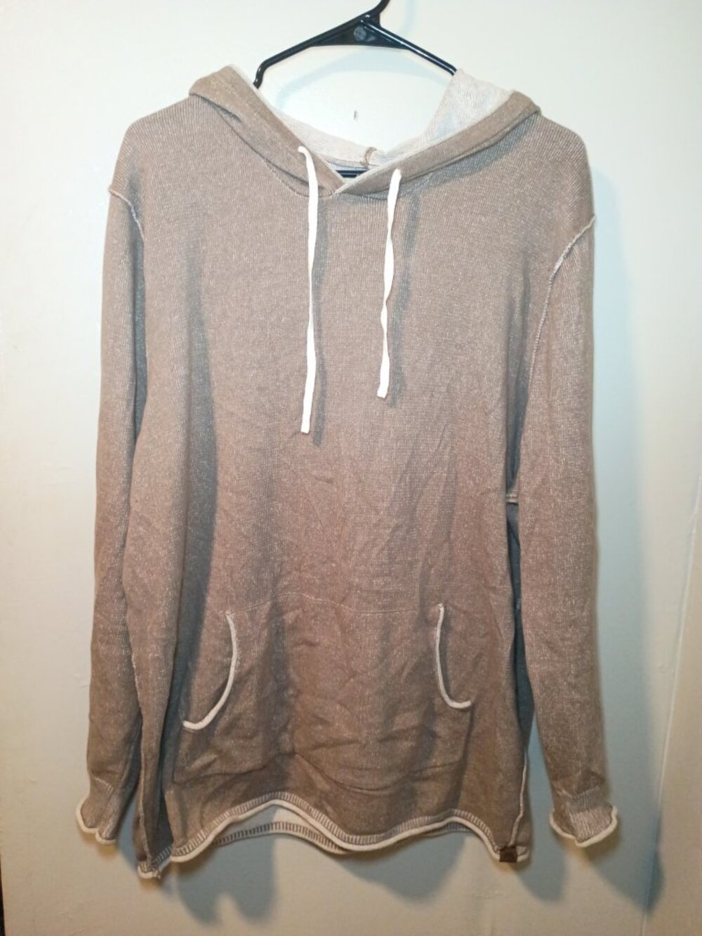 The Normal Brand Mens XL Charcoal Beige Neutral Knit Pullover Hoodie Sweatshirt